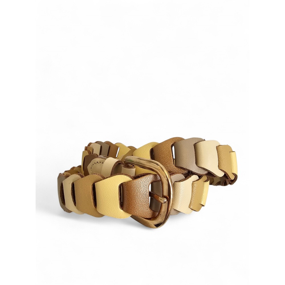Interlocking Link Belt Women's M/L Tan Neutral Multi-Tone Leather Boho
